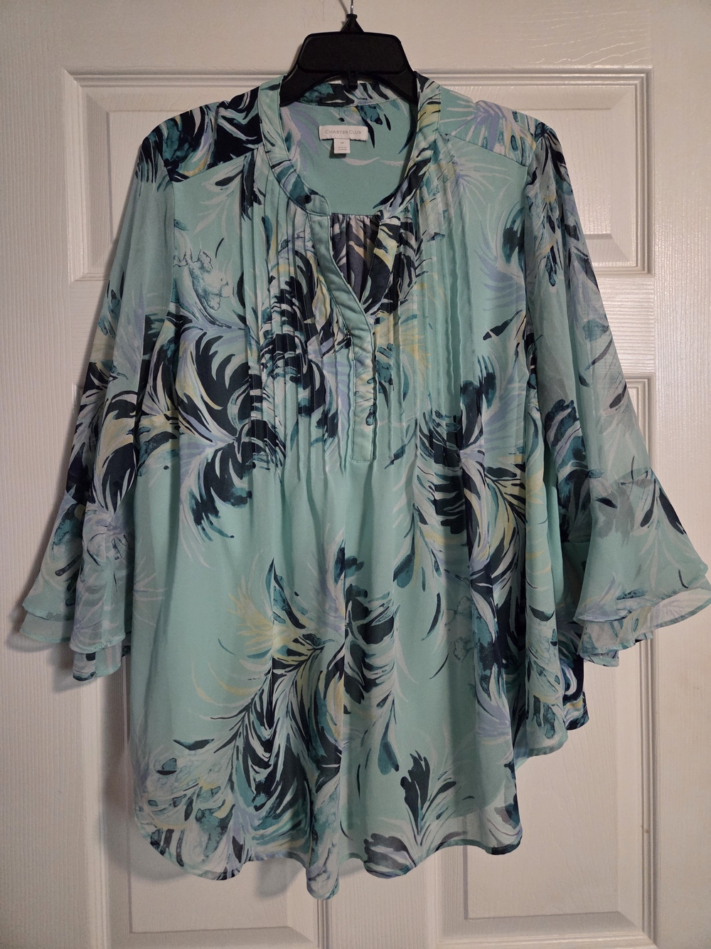 Charter Club Aqua Floral Pleated Tunic
